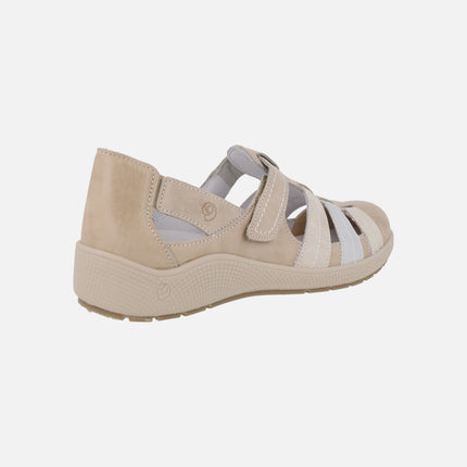 Zapatos confort semiabiertos con cierre de velcro en combinado natural