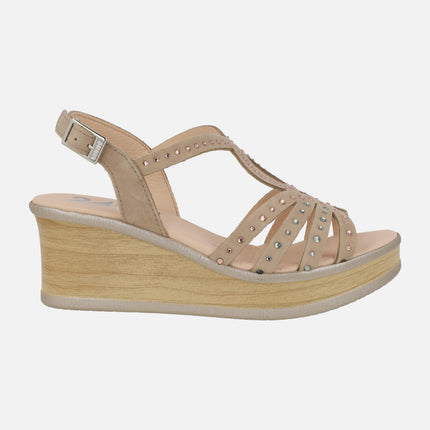 Sandalias de ante con plataforma y strass de colores