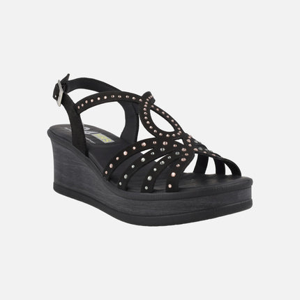 Sandalias de ante con plataforma y strass de colores