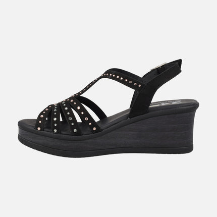 Sandalias de ante con plataforma y strass de colores