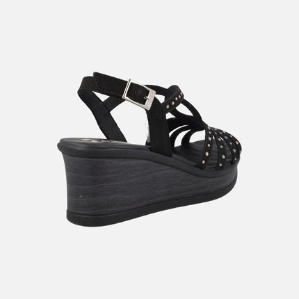 Sandalias de ante con plataforma y strass de colores