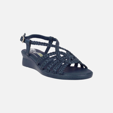 Sandalias confort bajas de piel trenzada
