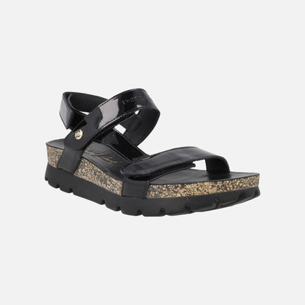 Selma sandals in patent leather Black with velcro closure