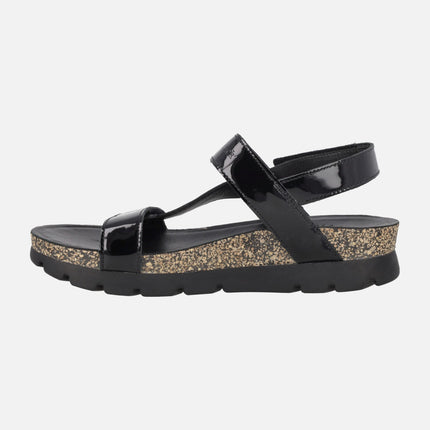 Selma sandals in patent leather Black with velcro closure