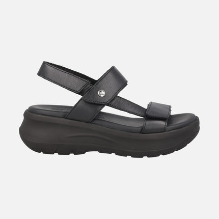 Sandalias negras de piel con plataforma y cierre de velcros Noor