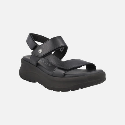 Sandalias negras de piel con plataforma y cierre de velcros Noor