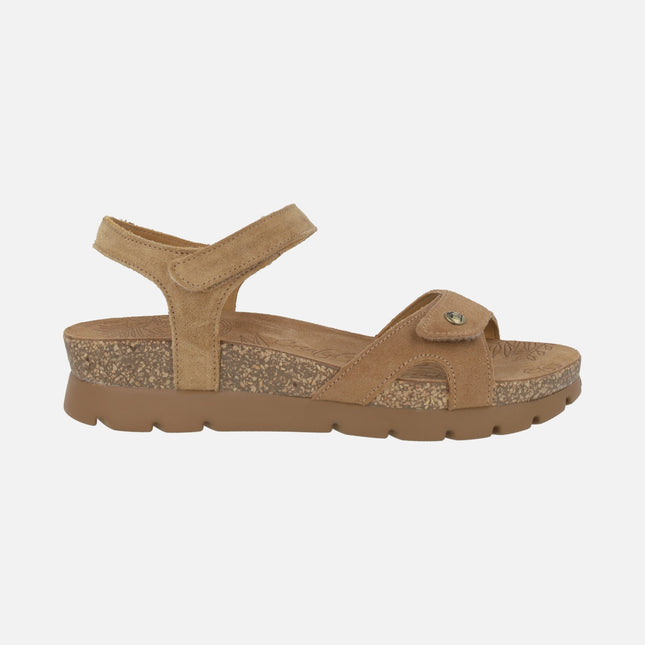 Sulia women's velour leather sandals with velcro closure