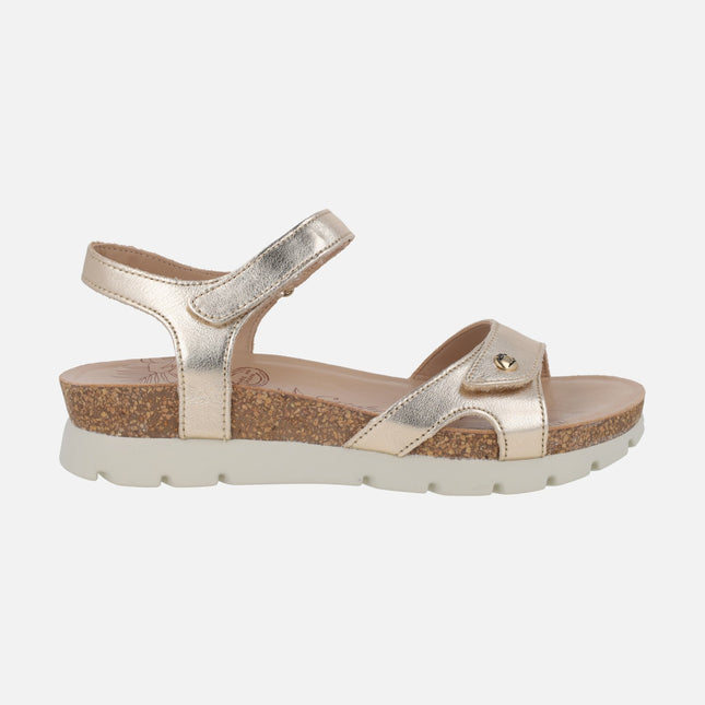 Gold metallic leather sandals with velcro closure Sulia Shine