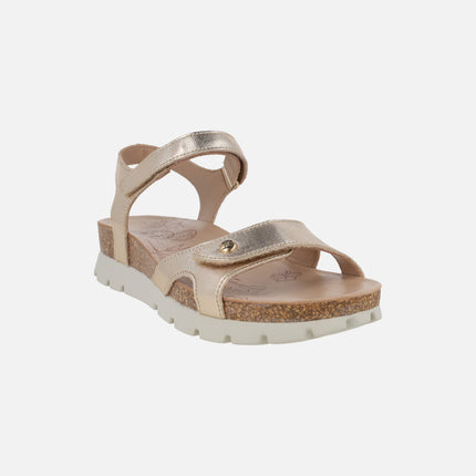 Sandalias en piel metalizada oro con cierre de velcro Sulia Shine