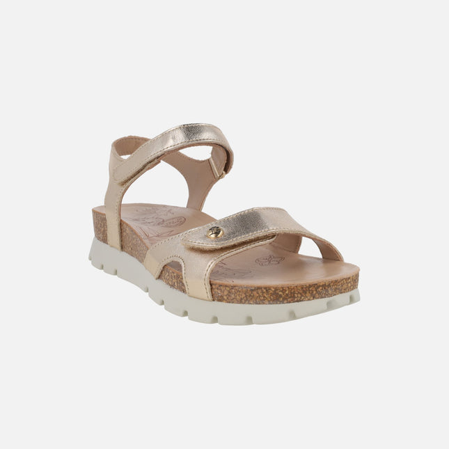 Gold metallic leather sandals with velcro closure Sulia Shine