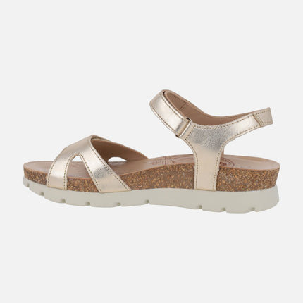 Sandalias en piel metalizada oro con cierre de velcro Sulia Shine