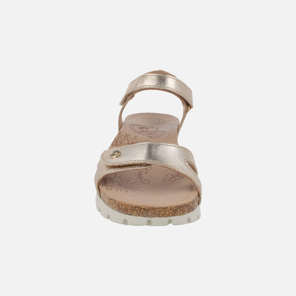 Sandalias en piel metalizada oro con cierre de velcro Sulia Shine