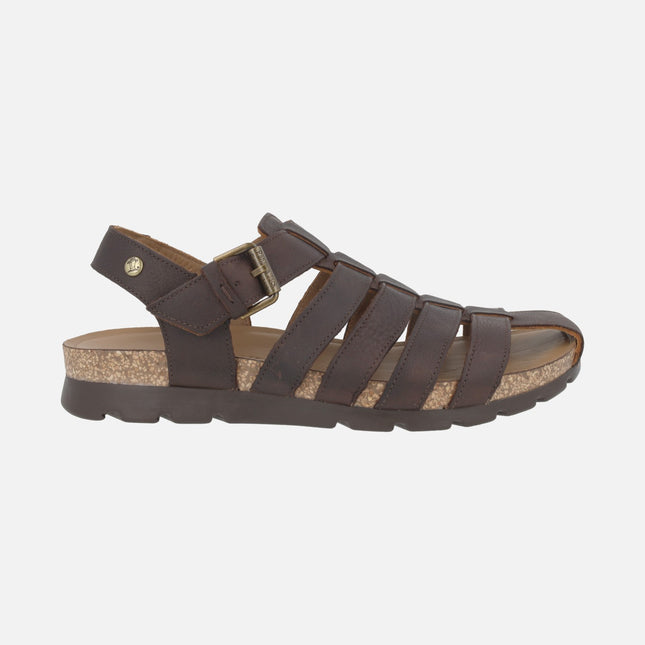 Brown leather sandals for men Sebas C2 crab-style 
