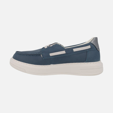 Boating shoes in nubuck leather with elastic bands