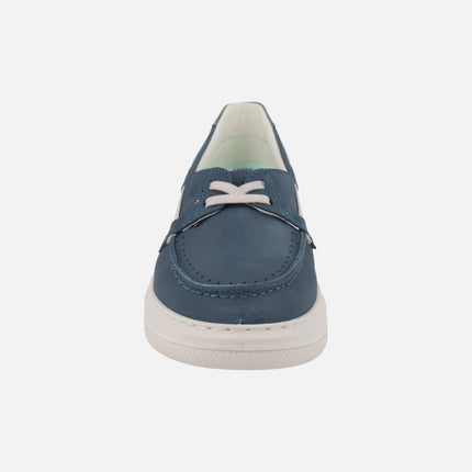 Boating shoes in nubuck leather with elastic bands