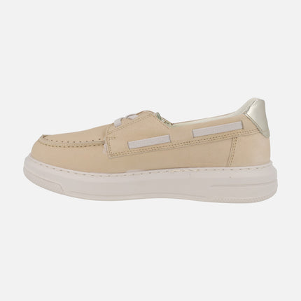 Boating shoes in nubuck leather with elastic bands
