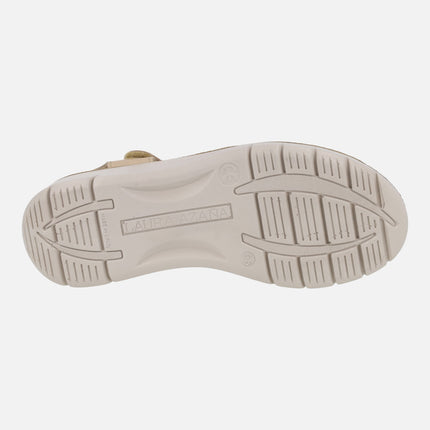 Sandalias de piel con cierre de velcro y troquelado de flores