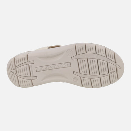 Sandalias de piel en combinado beige con cierre de velcro