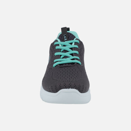 Zapatillas deportivas en tejido gris con detalles en turquesa