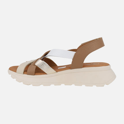 Sandalias de piel con tiras combinadas y cierre de velcro