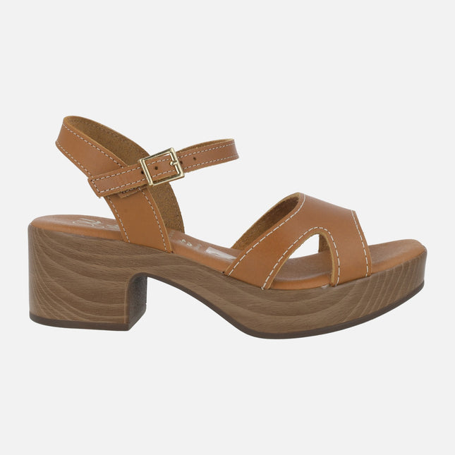 Sandalias de piel con plataforma efecto madera