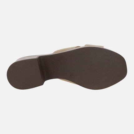 Leather mules with wood effect platform