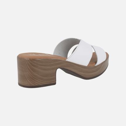 Leather mules with wood effect platform
