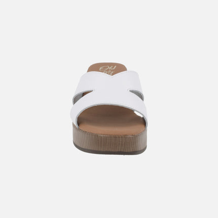 Leather mules with wood effect platform