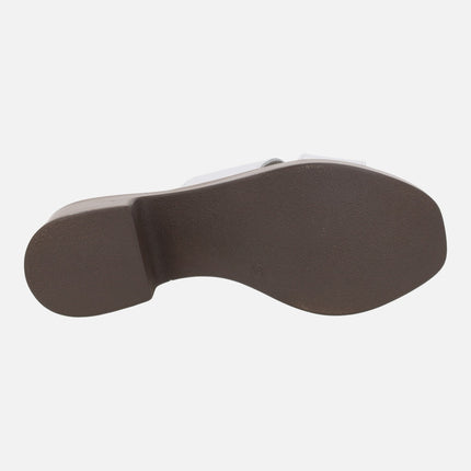 Leather mules with wood effect platform