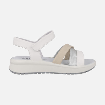 Leather sandals in white - silver - beige combination