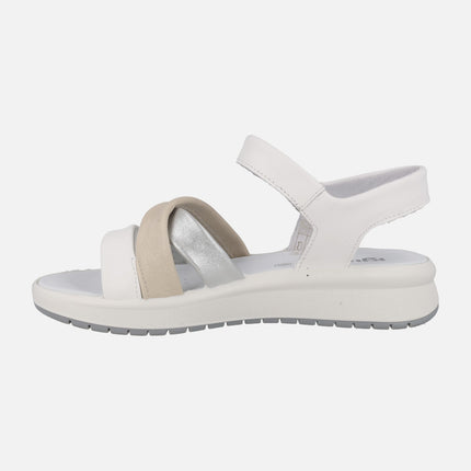 Leather sandals in white - silver - beige combination