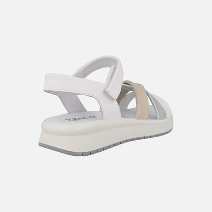 Leather sandals in white - silver - beige combination