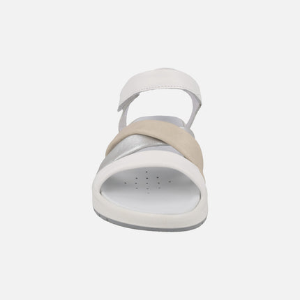 Leather sandals in white - silver - beige combination