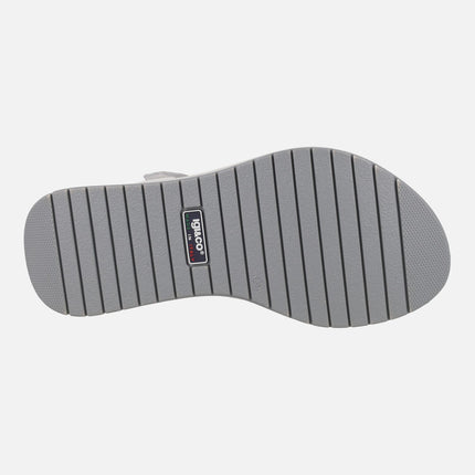 Leather sandals in white - silver - beige combination