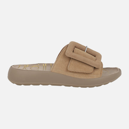 Camel suede leather sandals with velcro closure