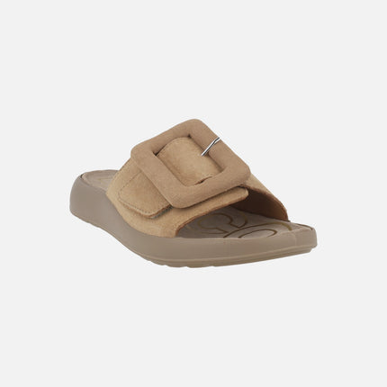Camel suede leather sandals with velcro closure