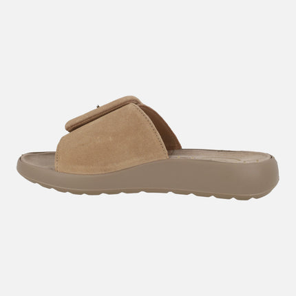Camel suede leather sandals with velcro closure