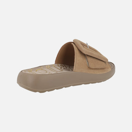 Camel suede leather sandals with velcro closure