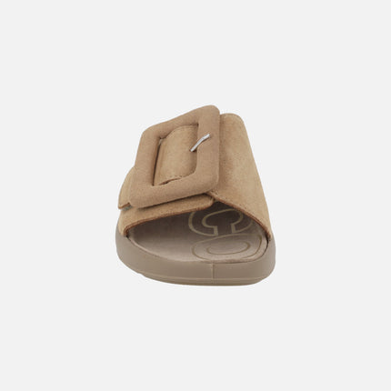 Camel suede leather sandals with velcro closure