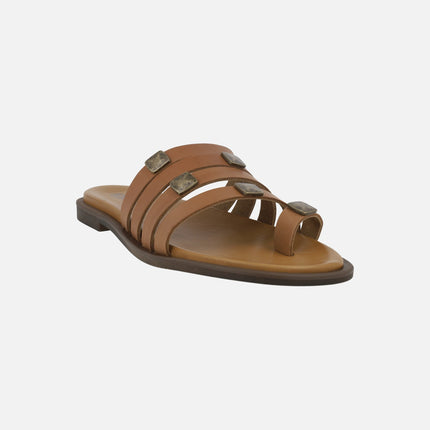Sandalias planas de piel de tiras con pieza para dedo