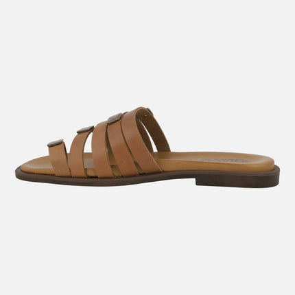 Sandalias planas de piel de tiras con pieza para dedo