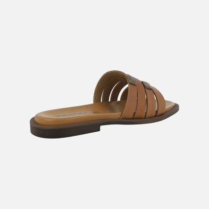Sandalias planas de piel de tiras con pieza para dedo