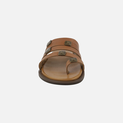 Sandalias planas de piel de tiras con pieza para dedo