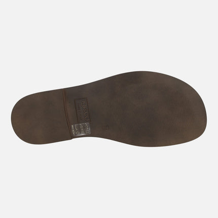 Sandalias planas de piel de tiras con pieza para dedo