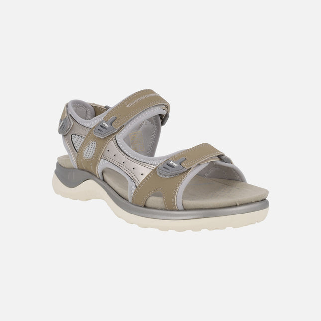 Sandalias deportivas con velcros en combinado taupe y metalizado