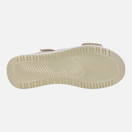 Sandalias Ancho especial para mujer en beige metalizado con cierre de velcros