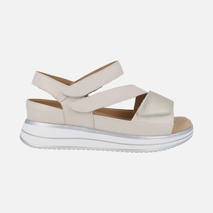 Beige sandals with velcro closure Special width