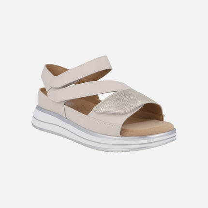 Beige sandals with velcro closure Special width