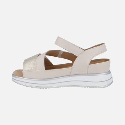 Beige sandals with velcro closure Special width