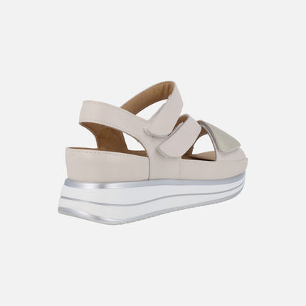 Beige sandals with velcro closure Special width